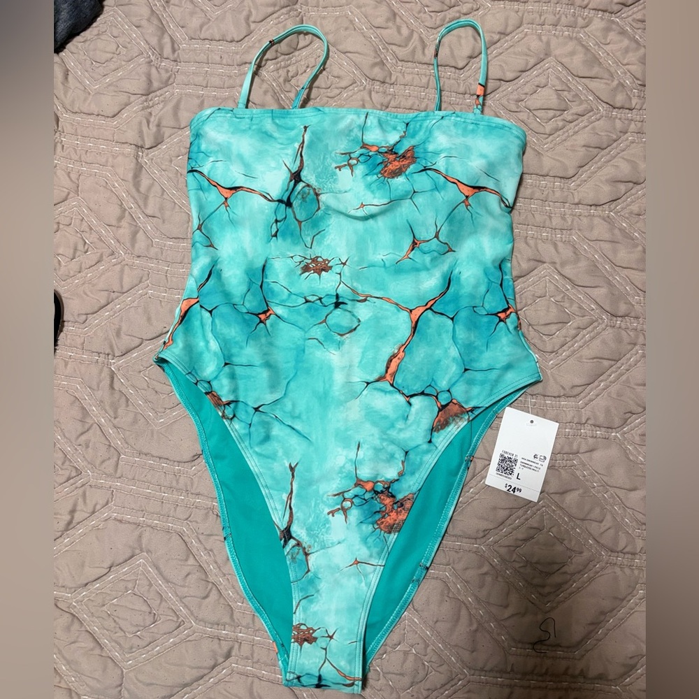 Forever 21 Teal and Orange One Piece Swimsuit